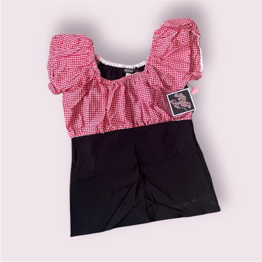 Elegant Puff Sleeve Chemise - Red and Black